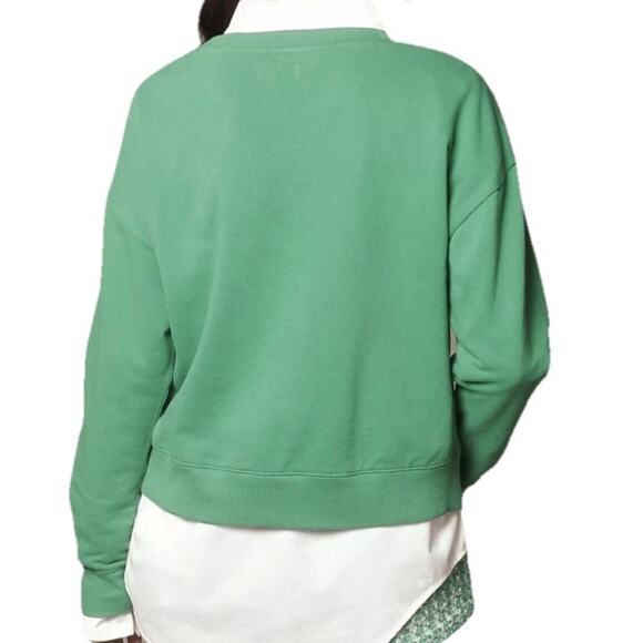Anthropologie Maeve City Crew Sweatshirt Green Palm View Hotel Size 4x Preppy - Picture 3 of 10